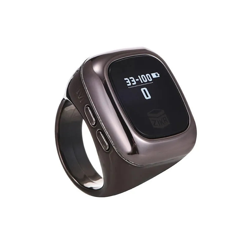 Al-Fatiha electronic dhikr counter with digital display in rose gold, black, and green colour options.