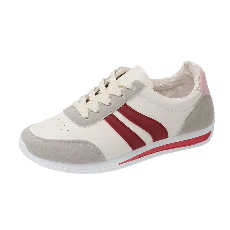 Lace-up soft bottom running leisure sneaker with PU mesh upper and rubber sole in red or blue