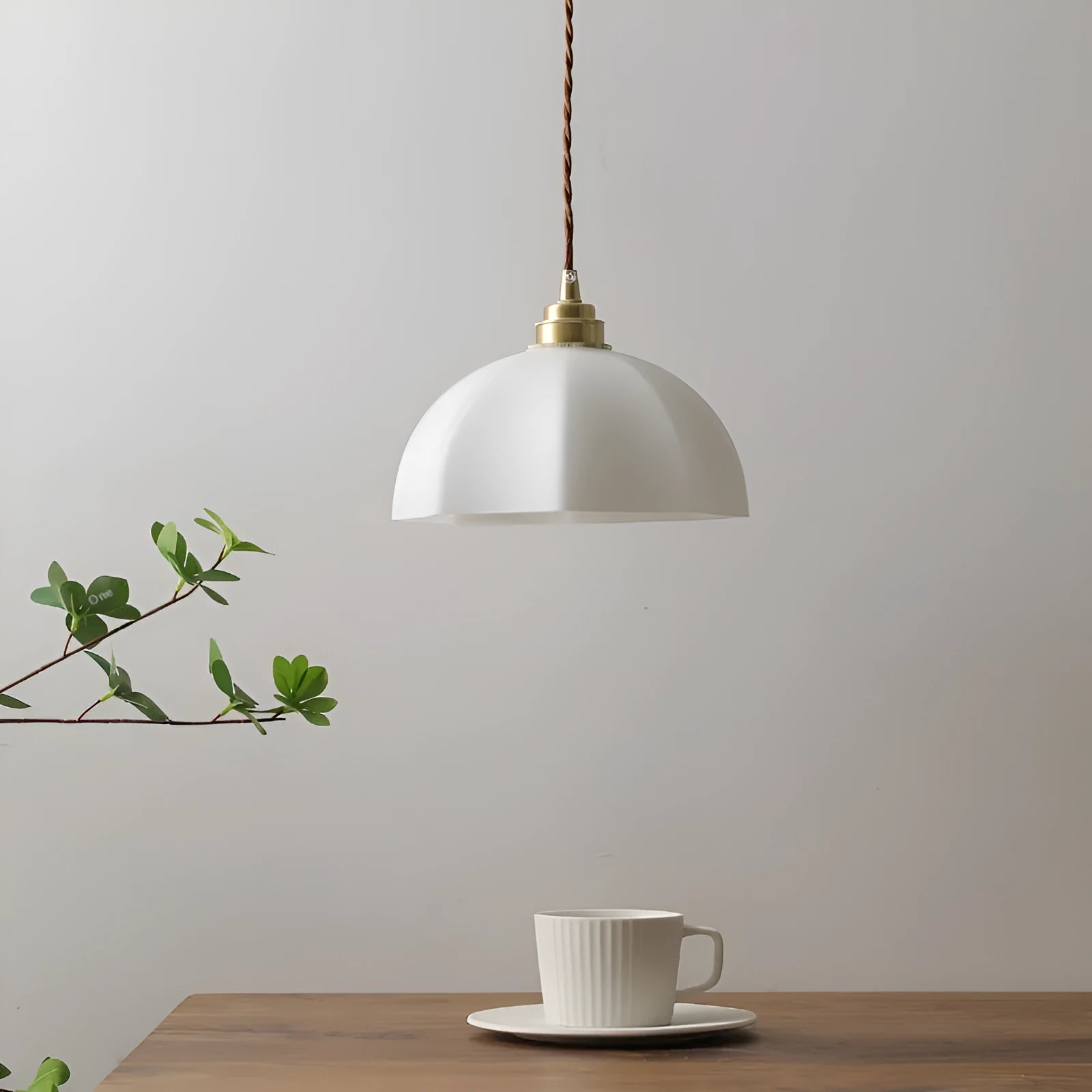 Brass Chinese style droplight with copper glass shade for bedside or dining room