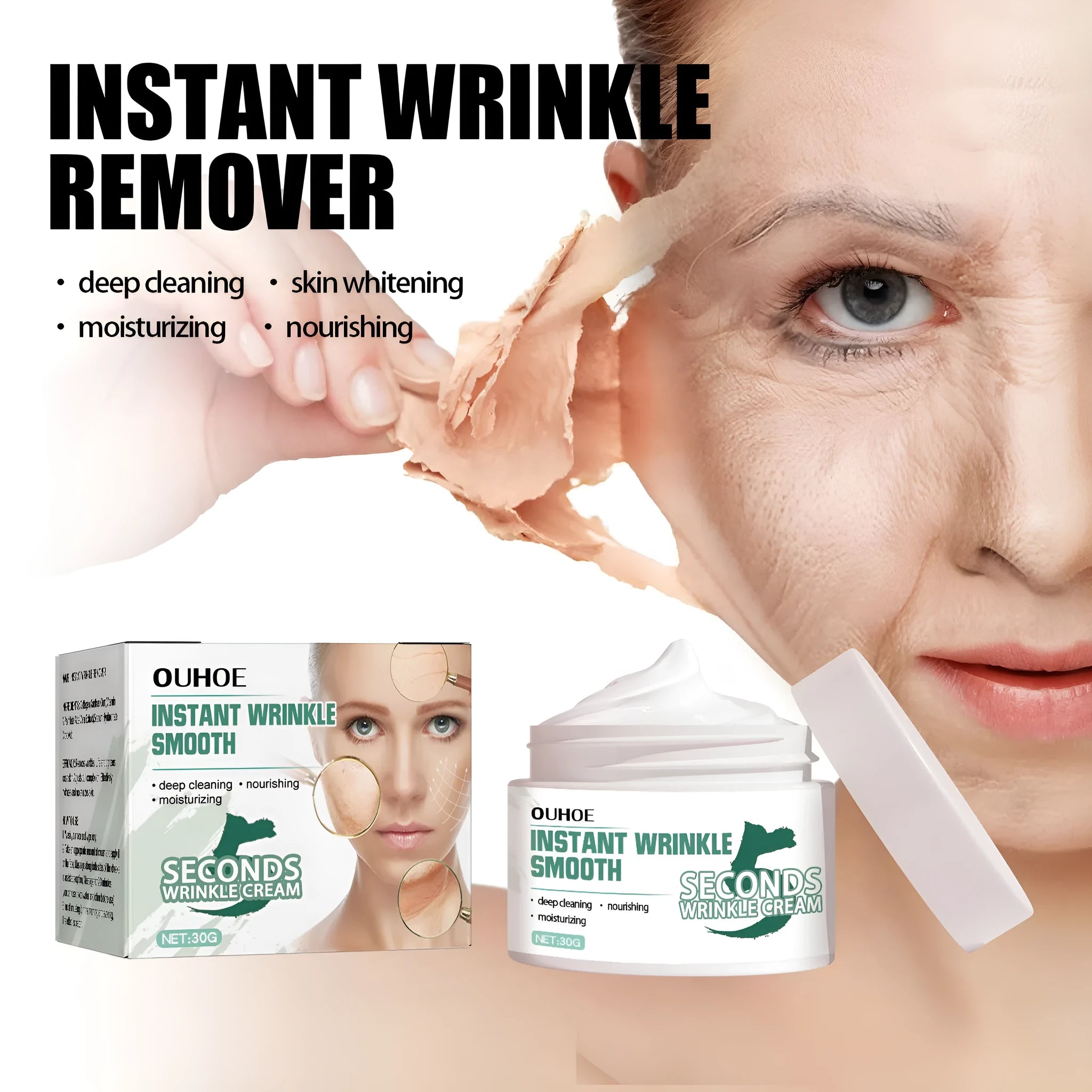 30g anti-ageing anti-wrinkle face cream container with hydrating properties