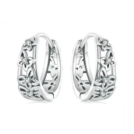 Retro hollow butterfly zircon earrings in S925 sterling silver with 14mm height and 5mm width for women