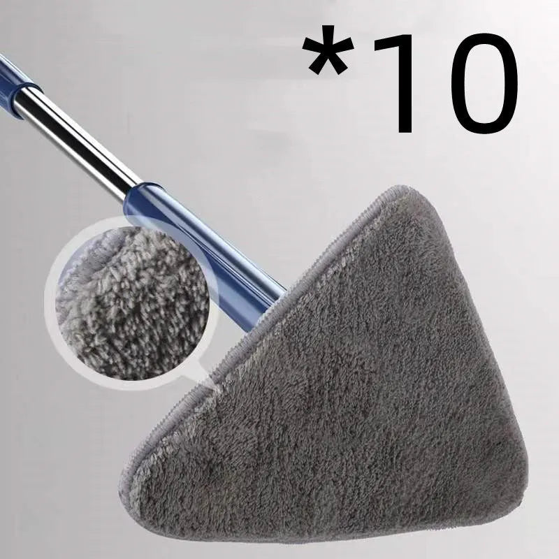 Blue triangle cleaning mop with rotating head and extendable stainless steel pole