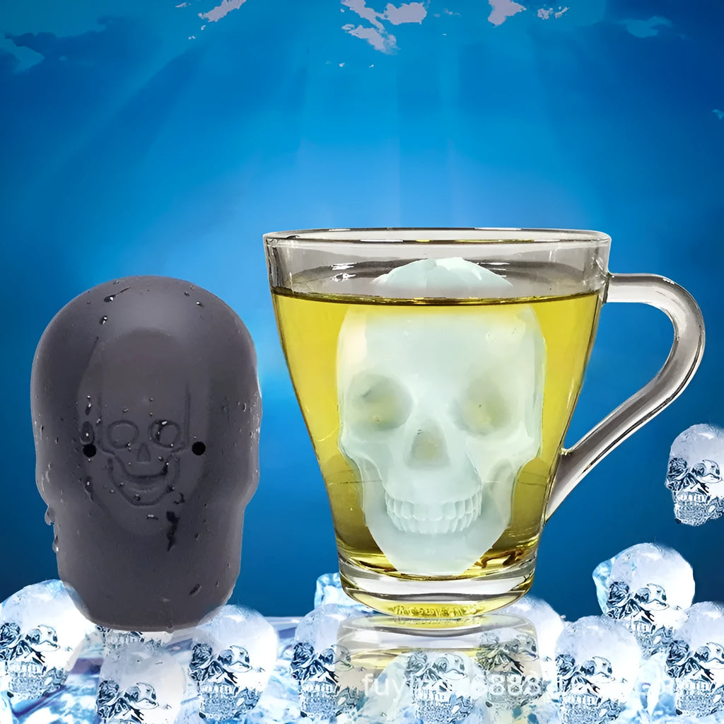 Food grade silicone Halloween ice cube tray producing 3D skull shaped ice cubes
