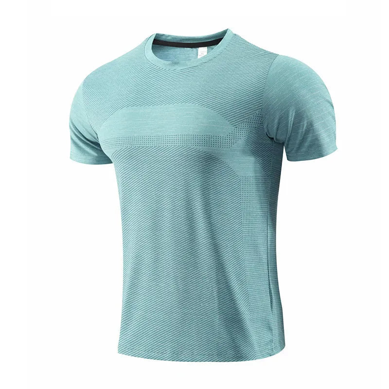 Men's short sleeve polyester sports T-shirt for running and basketball in various colours.