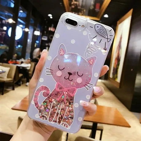 Colourful cat glitter phone case for iPhone with bright design