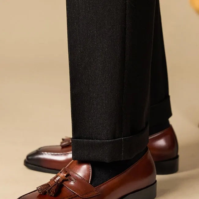 Men's black leather tassel loafers business casual shoes with rubber sole