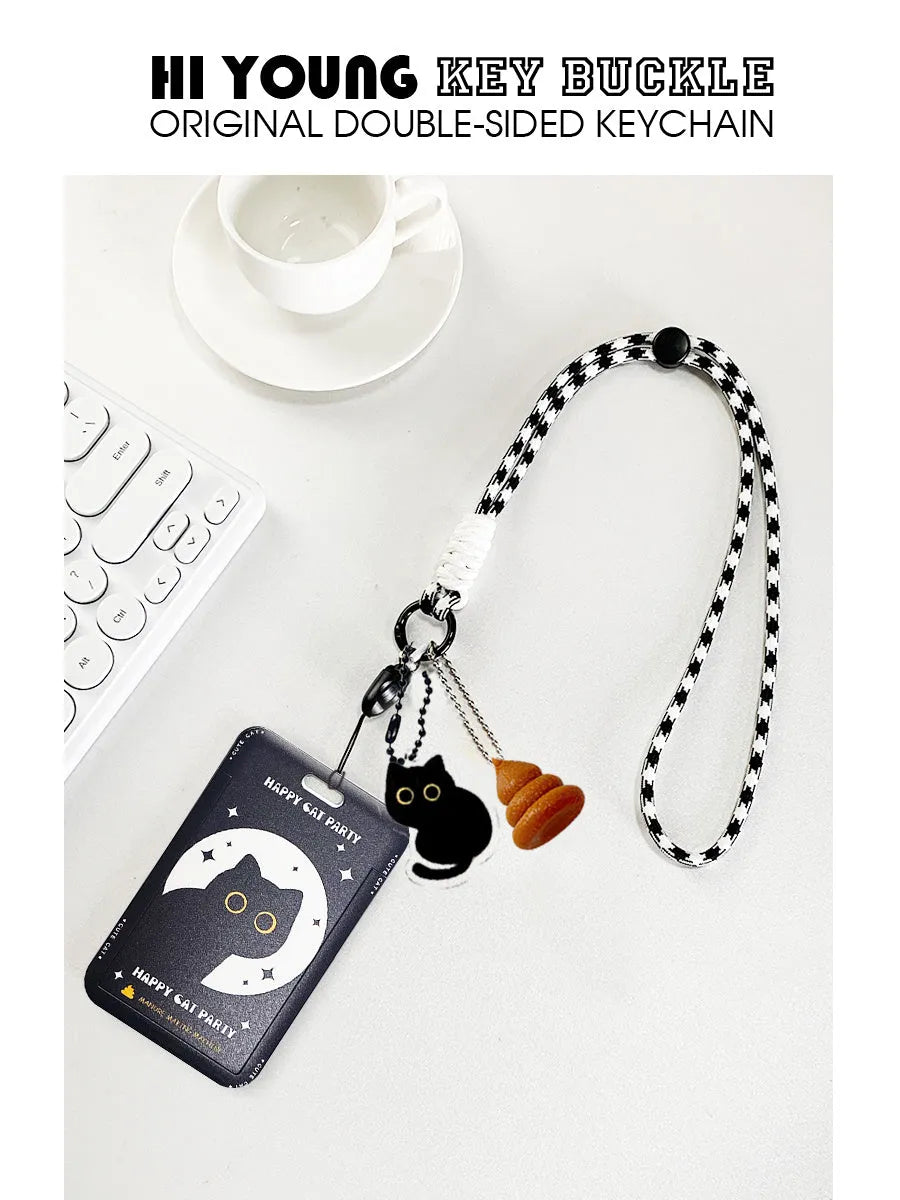 Cartoon black cat design plastic card holder with ferrule pendant for transport and ID cards
