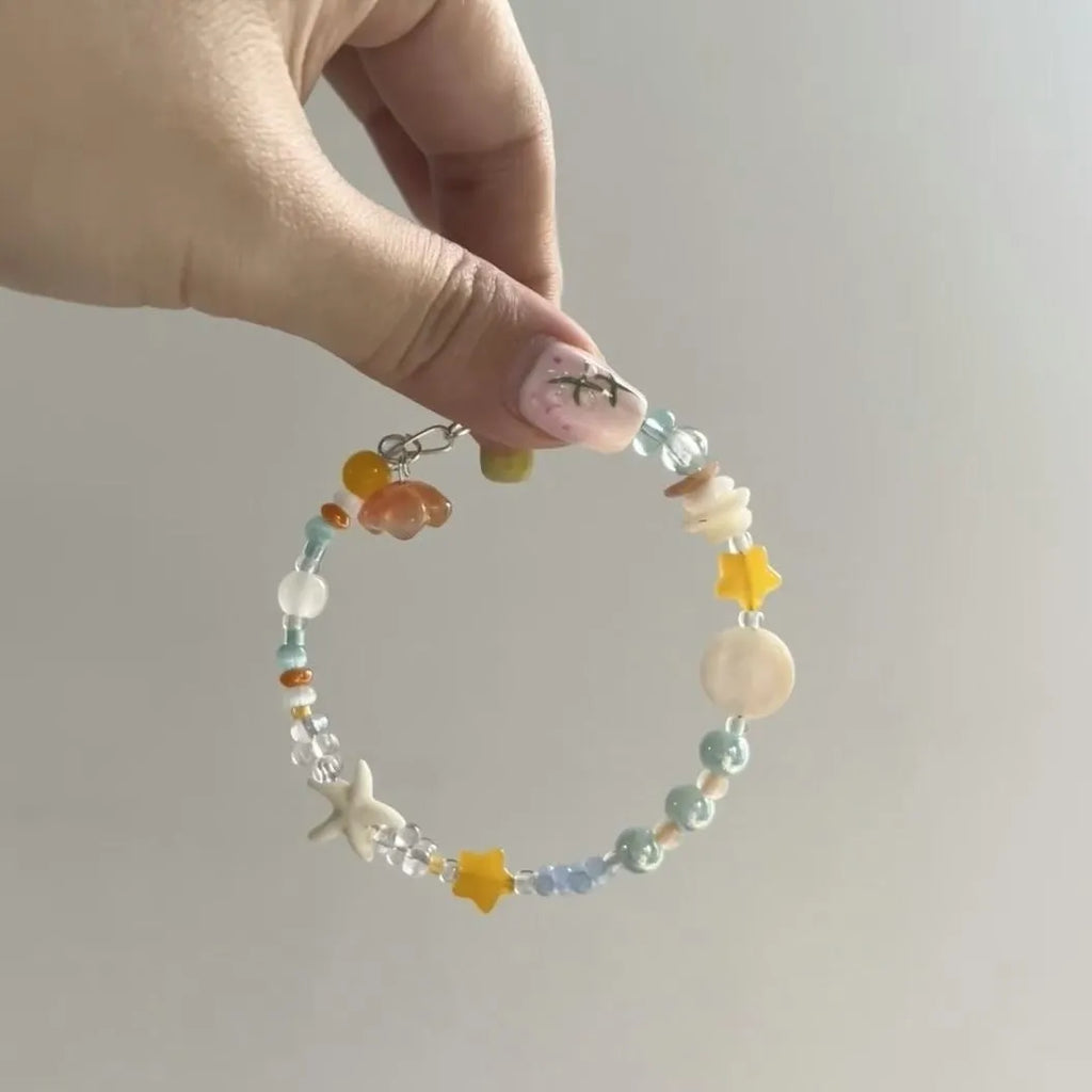 Orange sea dopamine summer bracelet for women with diamond shape and round alloy elements