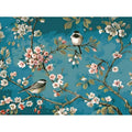 Hand-painted blue flowers and birds abstract oil painting on unframed linen canvas measuring 40 by 50 centimetres