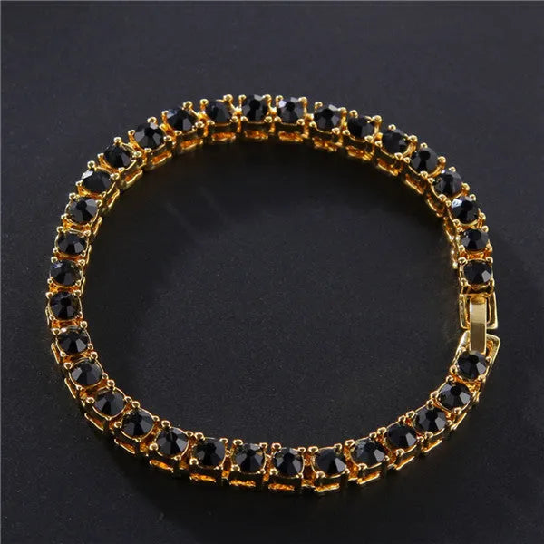 Men's single row rhinestone hip hop bracelet with tennis charm on geometric chain