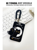 Cartoon black cat design plastic card holder with ferrule pendant for transport and ID cards