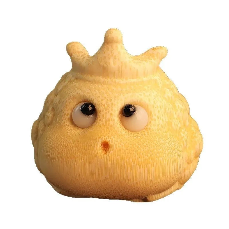 Solid bamboo carving crown princess toad ornament with handcrafted details