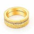 Geometric gold-coloured zircon ring for women showing detailed design and electroplated finish