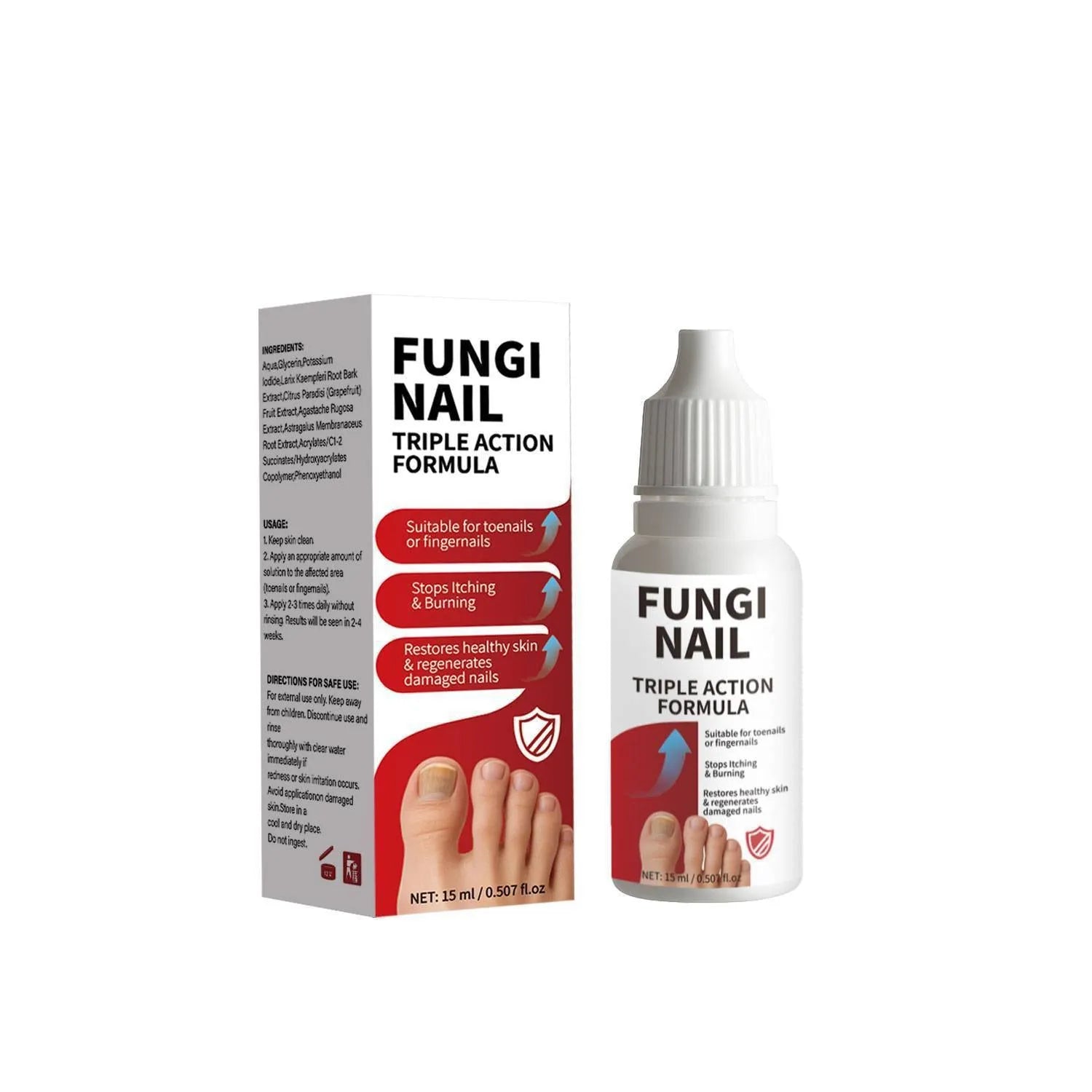 15ml anti-fungal nail repair solution bottle with built-in brush applicator for foot fungus treatment
