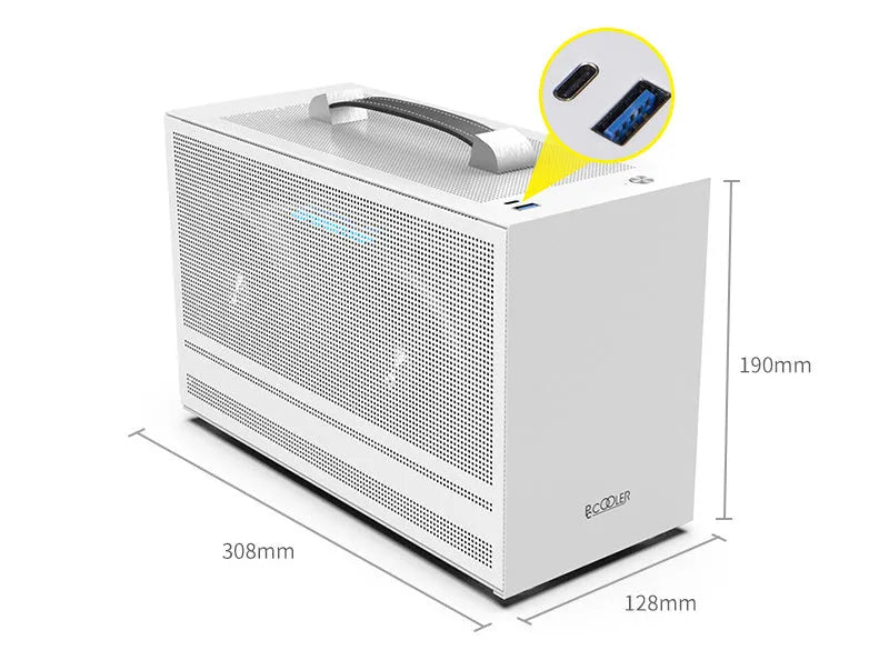 Hummingbird PRO ITX desktop computer case in titanium gray or white with tinned steel construction