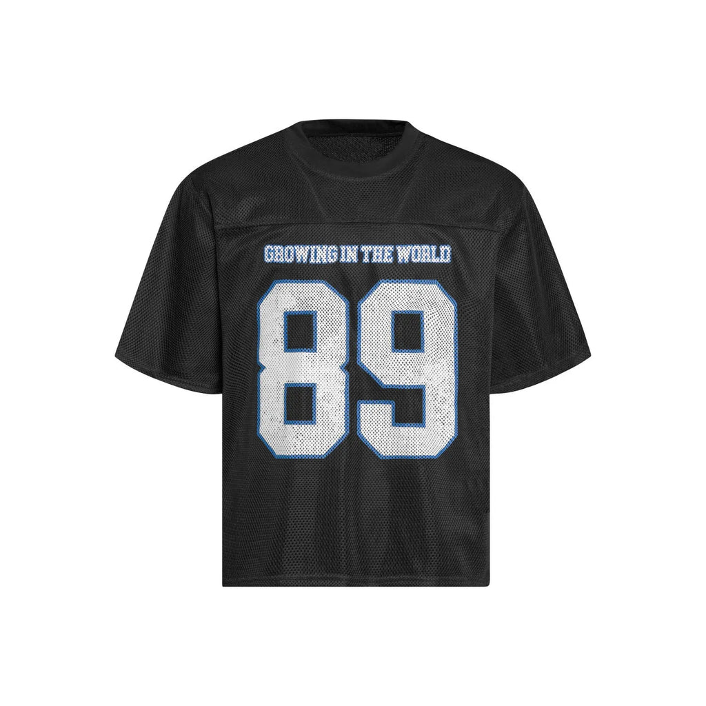 Loose-fit black and white t-shirt for alphanumeric printing with polyester blend fabric and regular sleeves