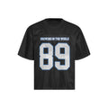 Loose-fit black and white t-shirt for alphanumeric printing with polyester blend fabric and regular sleeves