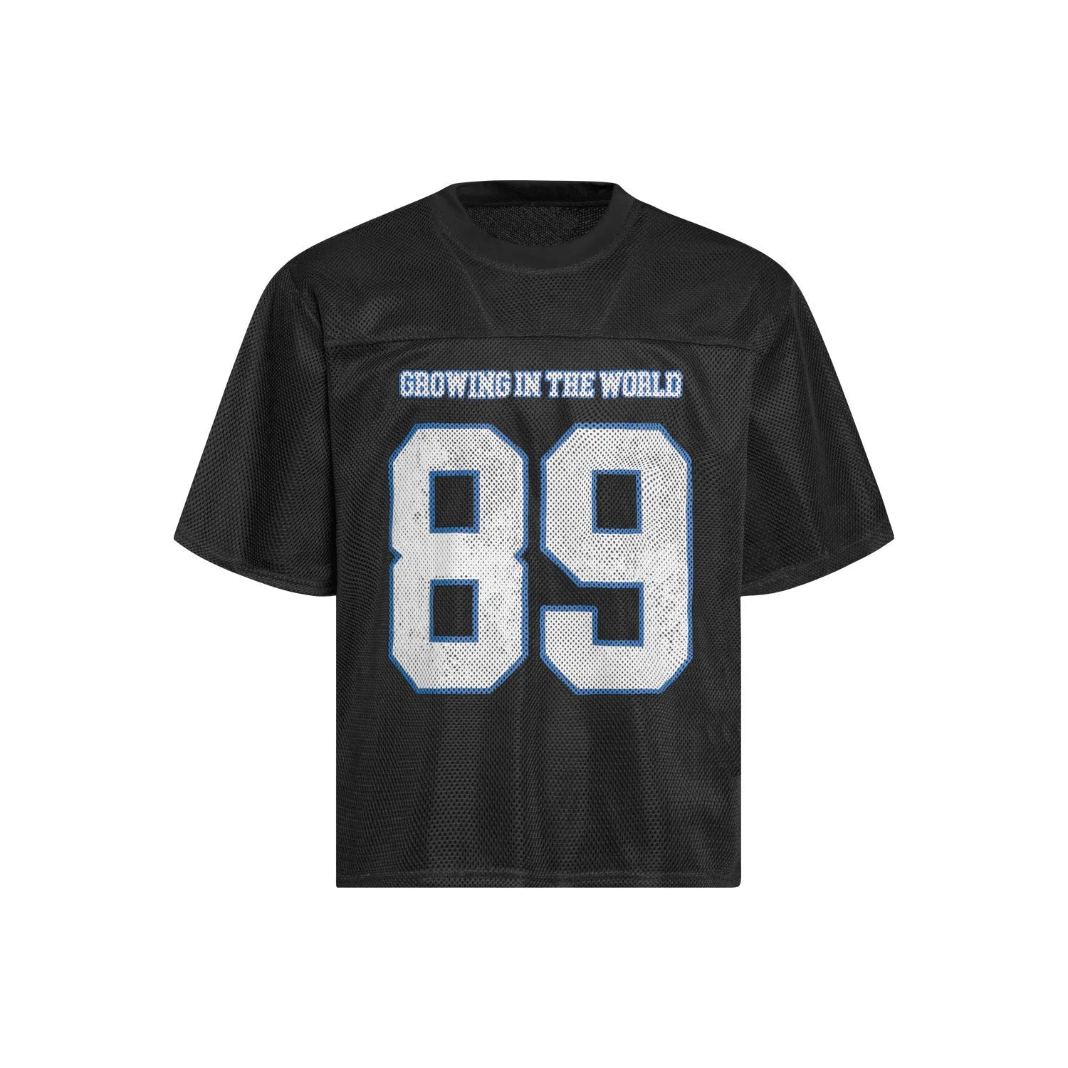 Loose-fit black and white t-shirt for alphanumeric printing with polyester blend fabric and regular sleeves