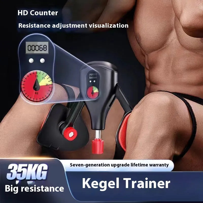 Men's Kegel trainer pelvic floor exercise equipment in black with straps attachment