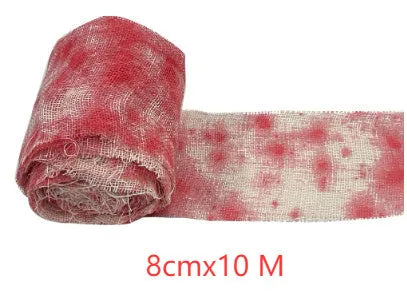 Halloween bloody horror bandage in red colour with 8cm width on a roll for spooky decorations