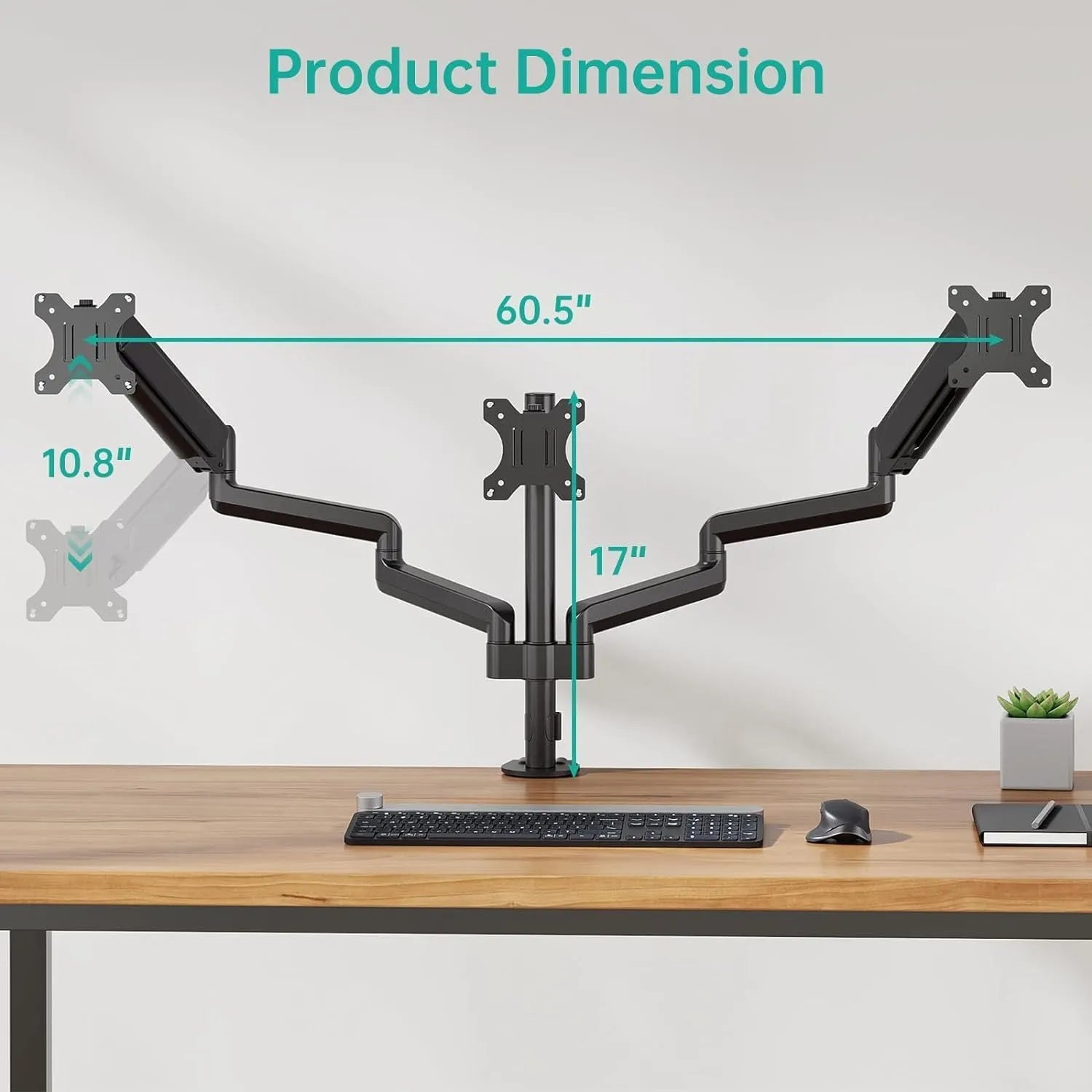 Black three-arm gas spring monitor mounting arm for 13-27 inch computer screens