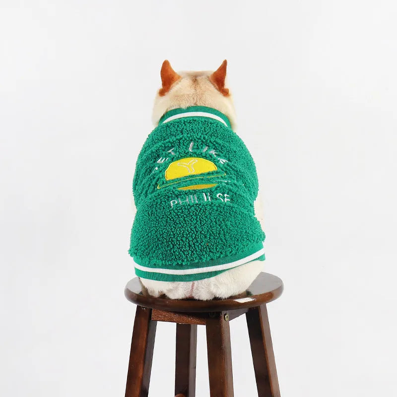Green fleece-lined cotton winter dog coat for larger breeds in sizes L to 4XL