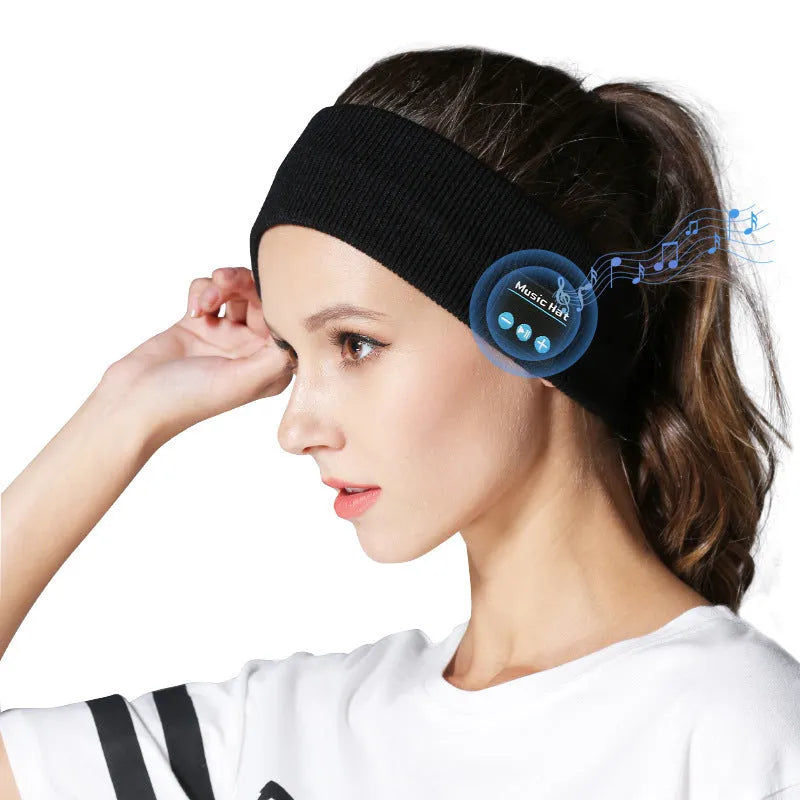 Black Bluetooth 5.4 eye mask and sports scarf headband with removable washable fabric