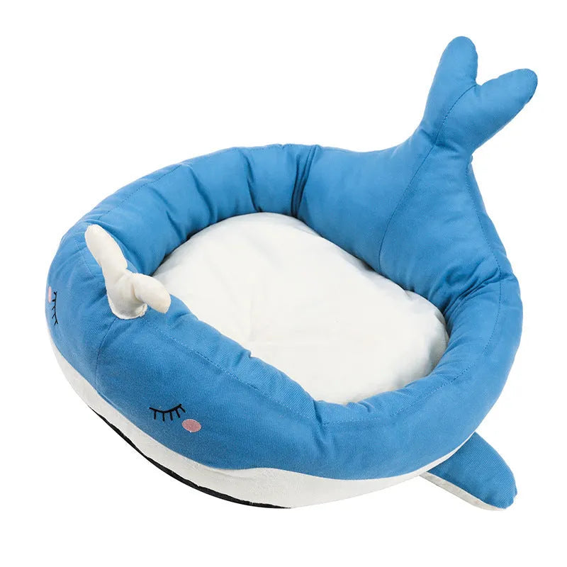 Blue duck-shaped fluffy pet bed for small dogs and cats measuring 40x35cm