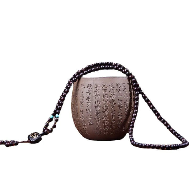Zambia rosewood Buddha beads bracelet with flat lotus pendant showing 108 beads