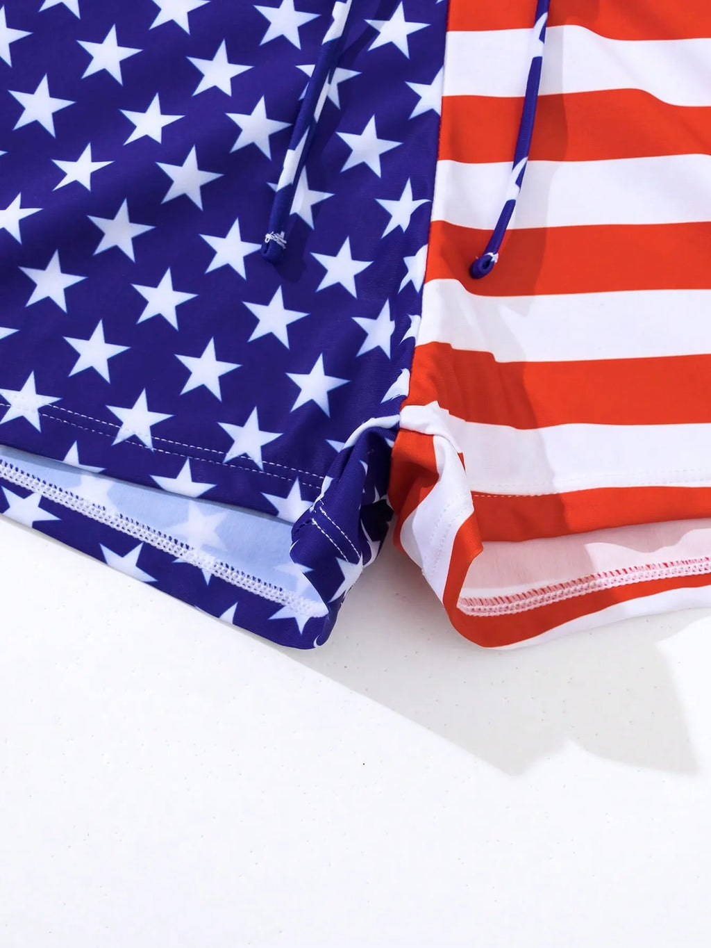 Women's high waist swimsuit with drawstring and stars and stripes pattern