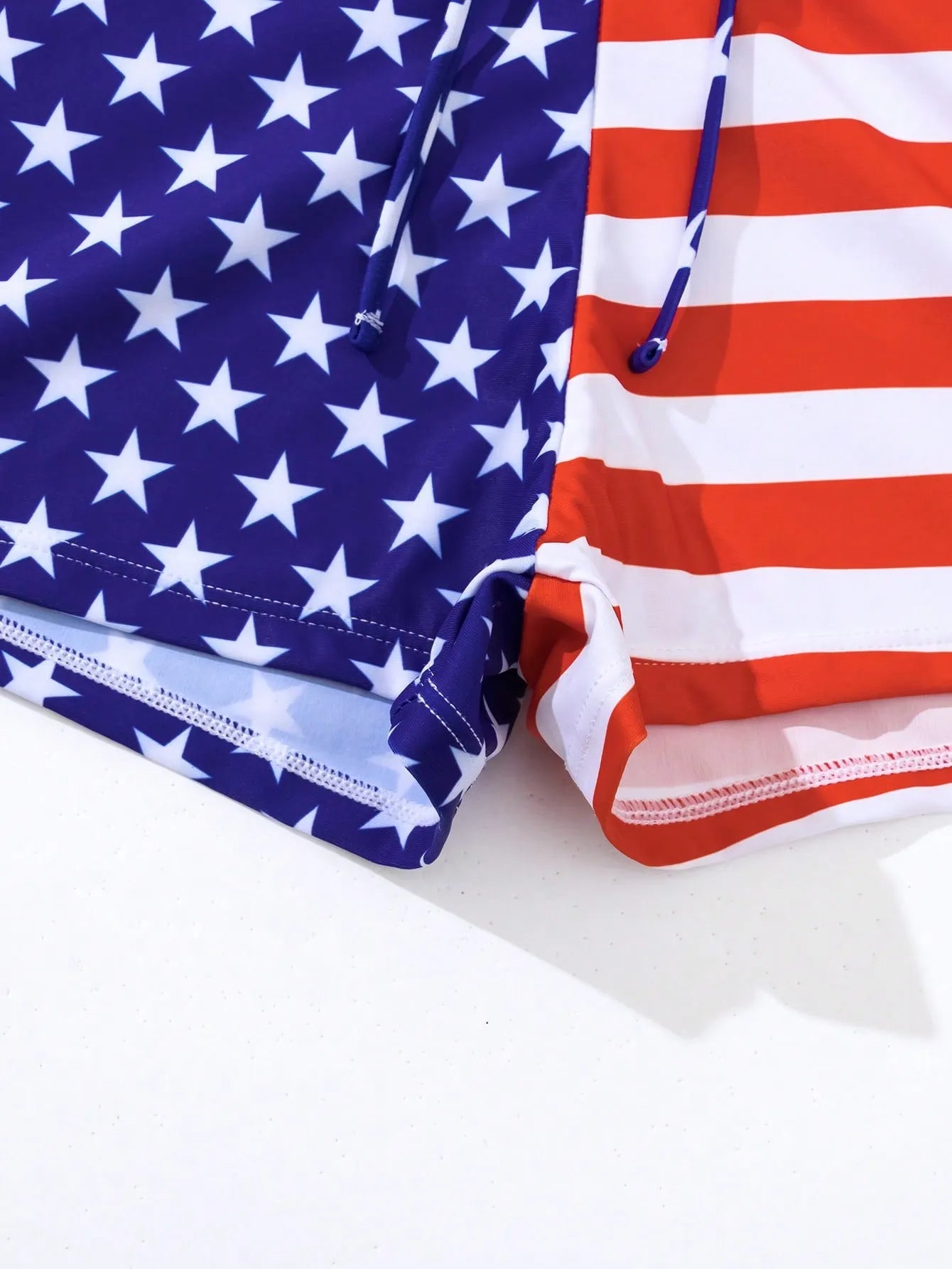 Women's high waist swimsuit with drawstring and stars and stripes pattern