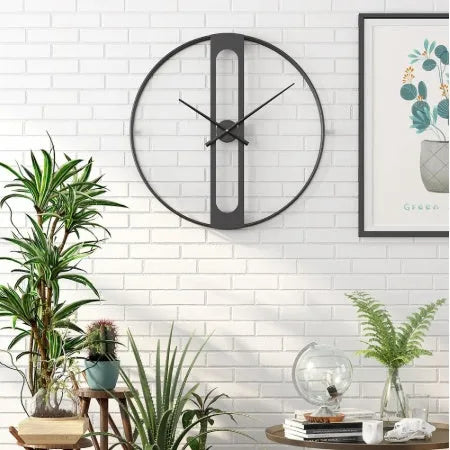 50cm round metal wall clock with silent movement in black or gold finish