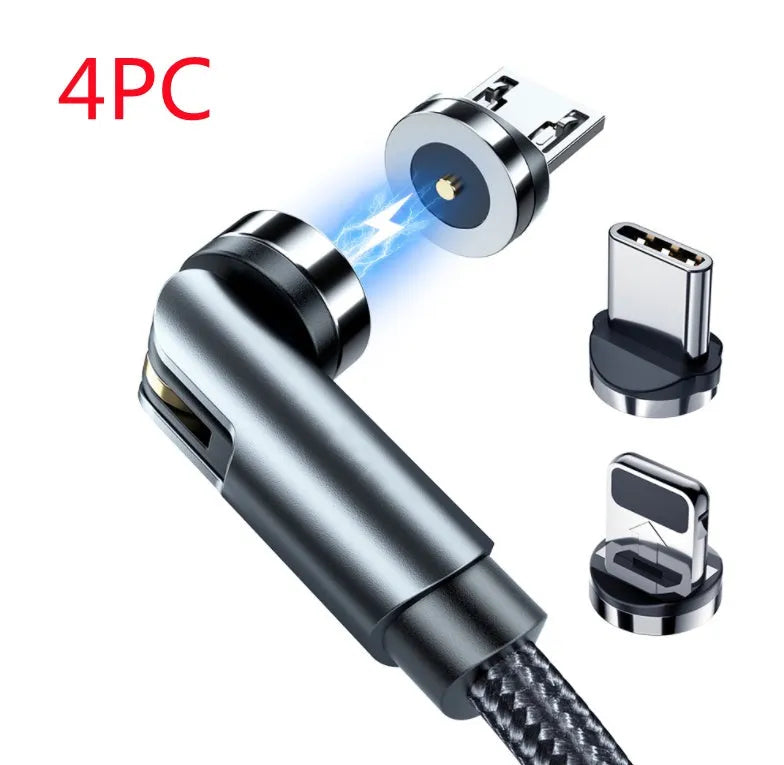Essager black braided magnetic charging cable with blue LED light, showing 360-degree rotating connector.