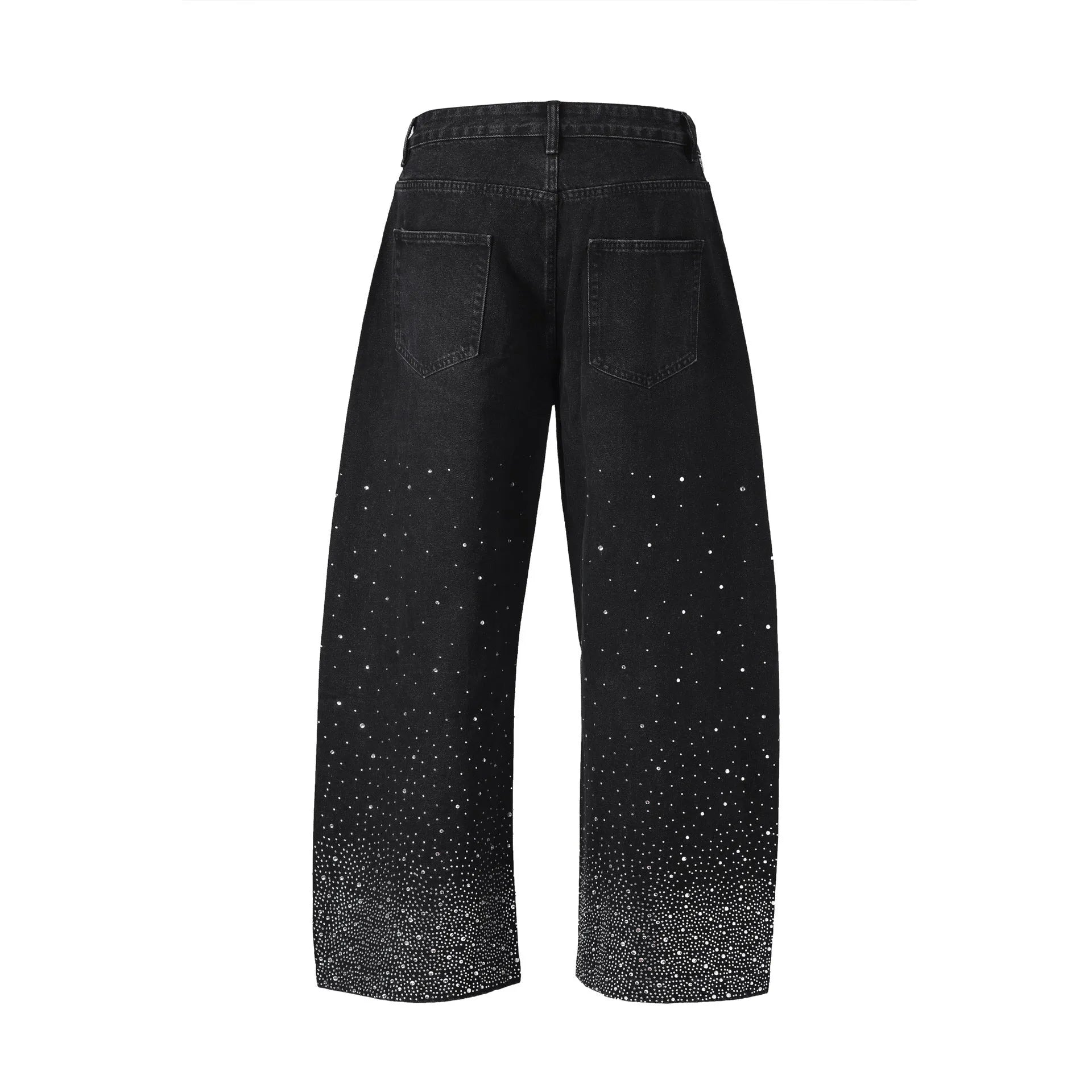 Blue loose-fitting wide-leg cotton trousers on hanger showing pullover style and streetwear design