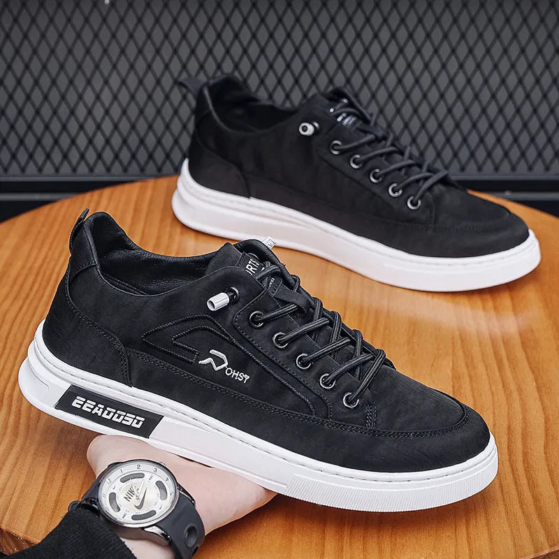 Grey men's canvas lace-up casual shoes with leather lining and rubber sole