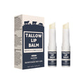 Two standard size beef fat lip balms with light grain texture for moisturising lips.