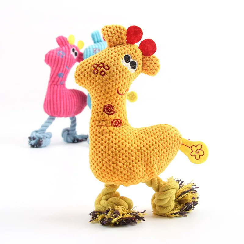 Corn grain texture deer plush toy with squeaker for dogs and cats in blue, pink or yellow colour