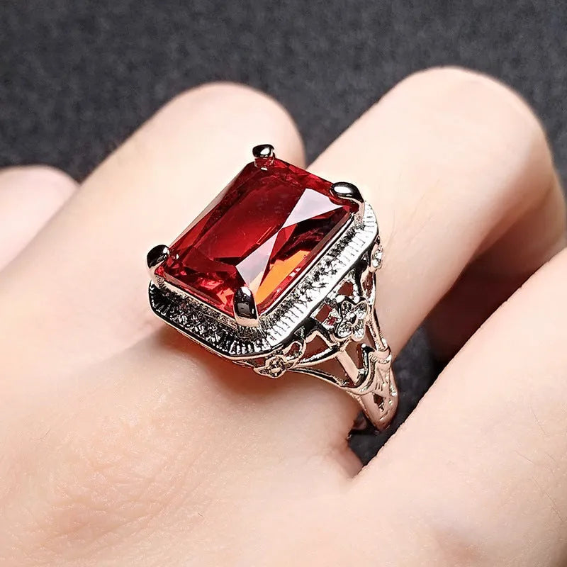 Adjustable geometric copper ring with platinum electroplating in redstone or turquoise setting