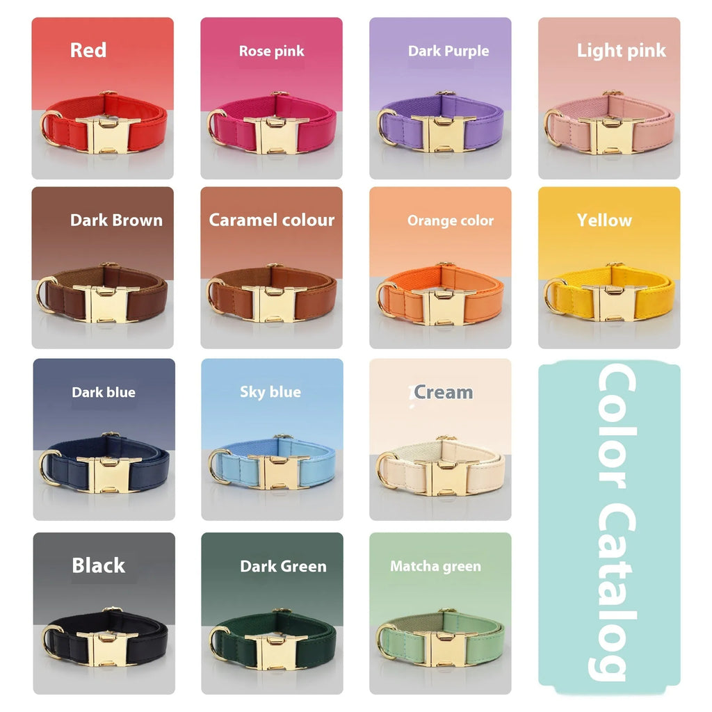 Simple colour blocking leather dog collar shown in a caramel colour, with labelled size options XS, S, M, L, XL.