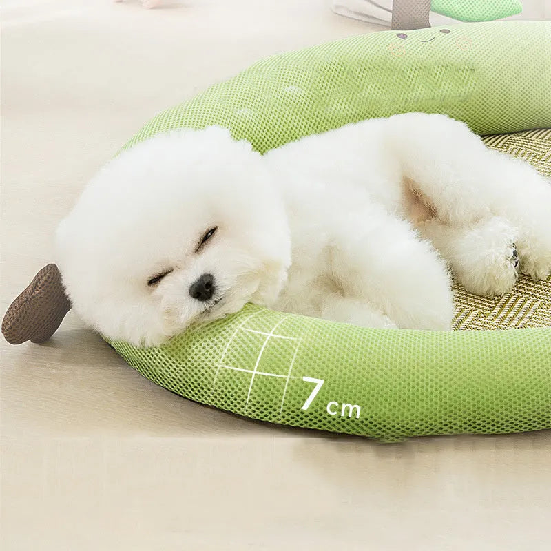Green fruit-shaped dog bed mat with backrest for large dogs