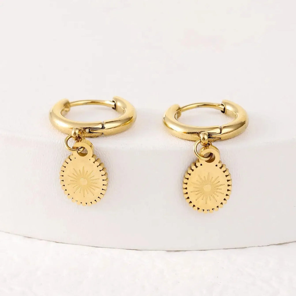 Stainless steel geometric ellipse ear button earrings for women in non-fading finish