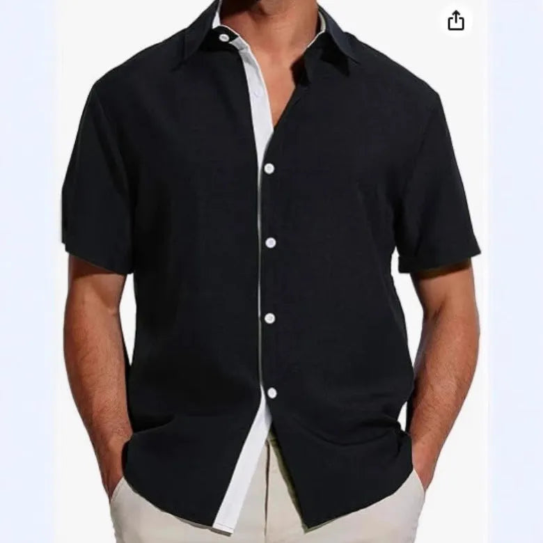 Men's short-sleeved floral pattern polyester shirt in regular fit cardigan style