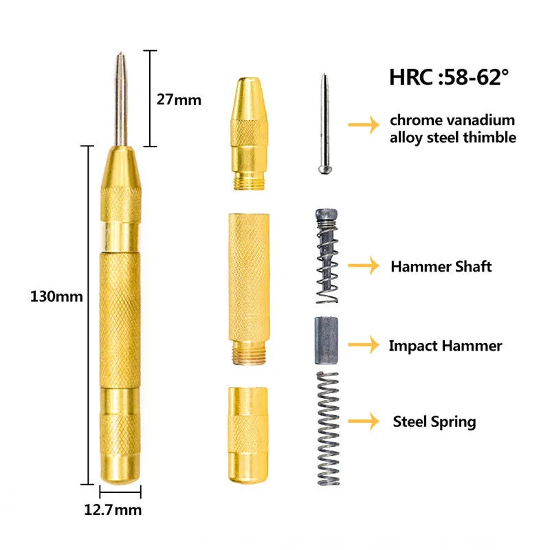 High-speed steel cone drill bit punch set with centre punch in six colour-coded configurations