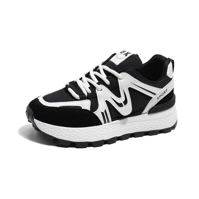 Women's black artificial PU platform casual shoes with round toe and front lace-up closure on a flat heel.