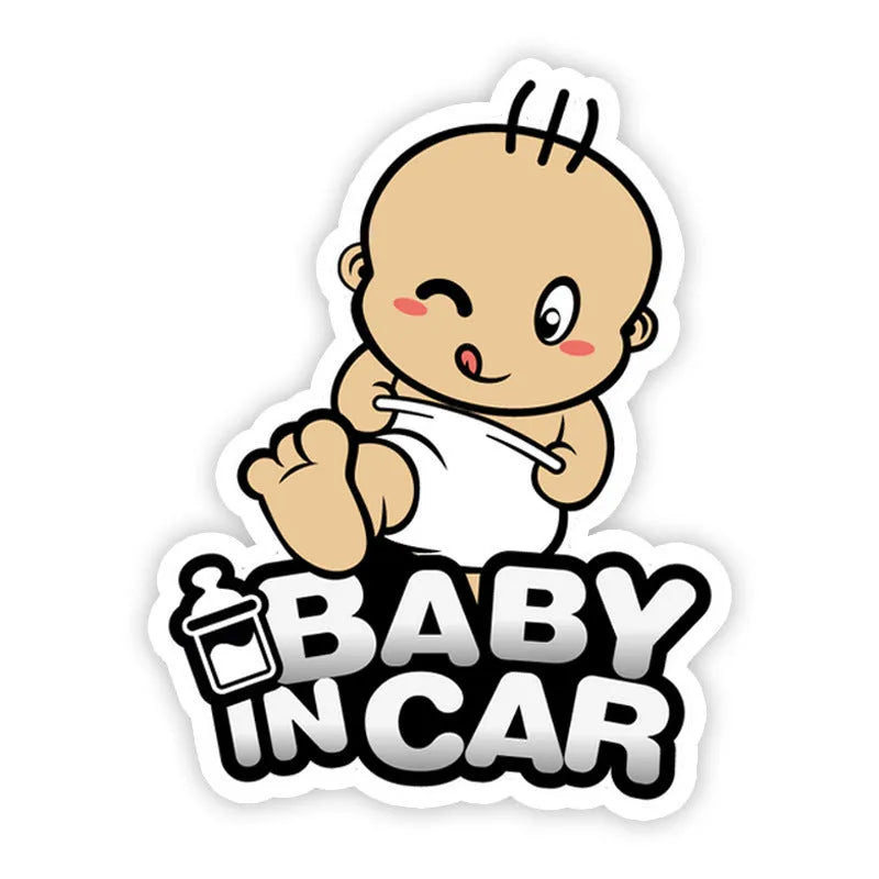 Reflective baby on board car sticker with PET material showing angel baby design measuring 14x19cm