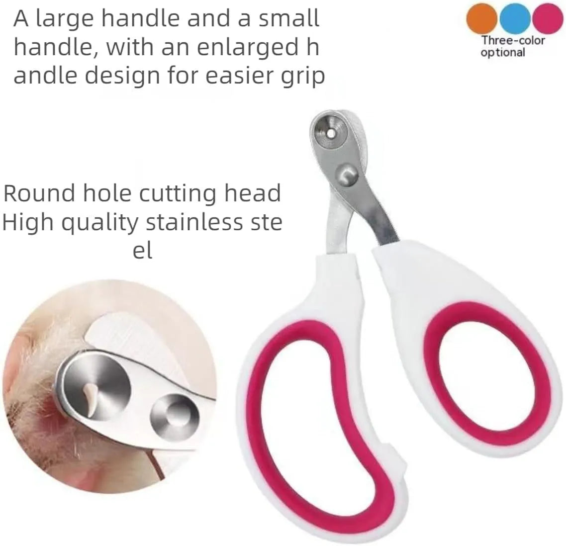 Blue cat nail clippers with circular hole design and cushioned non-slip handles.