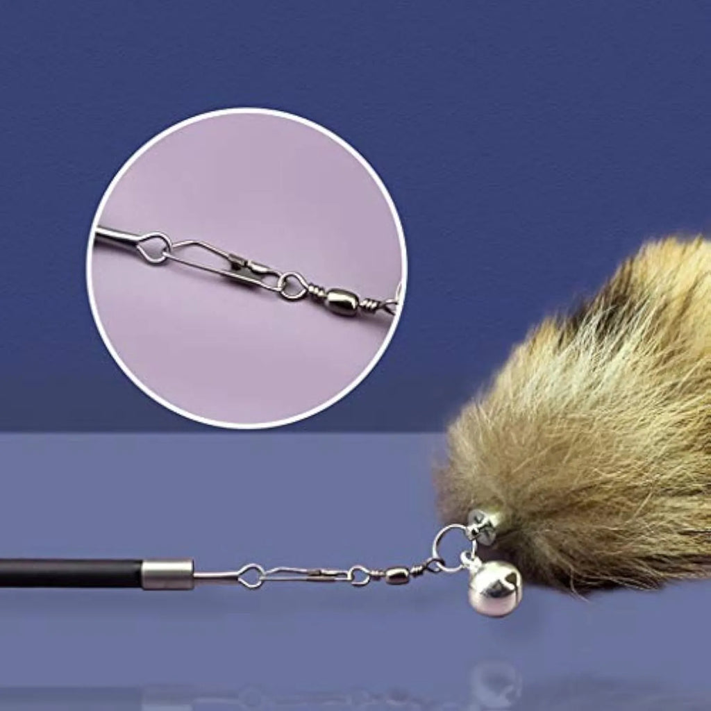 Black cat toy wand with long elastic string for interactive play with kittens and adult cats