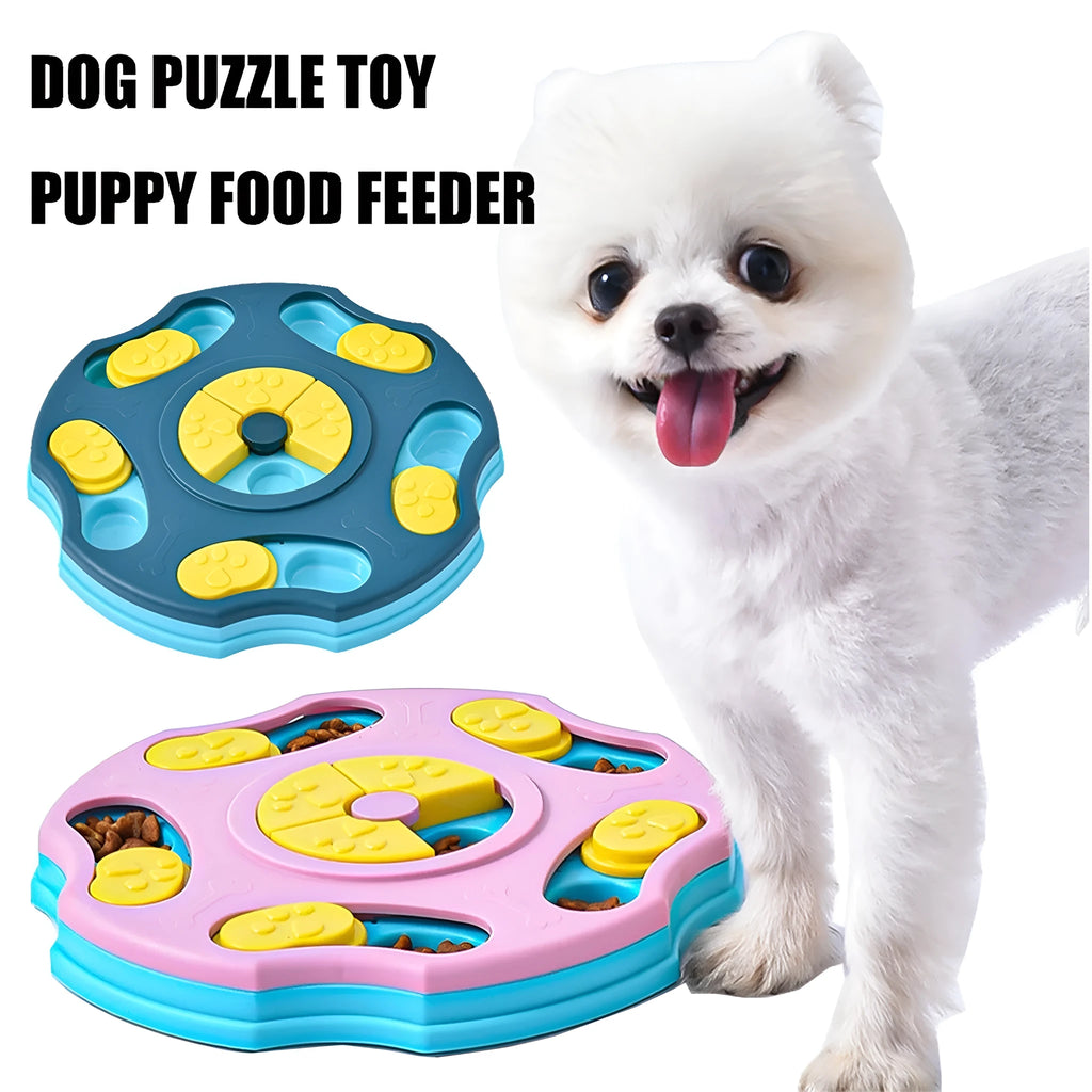 Blue and pink dog puzzle toy feeder for aggressive chewers with food searching games