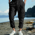 Men's ankle-tied linen casual trousers in Army Green with drawstring waist and multiple pockets