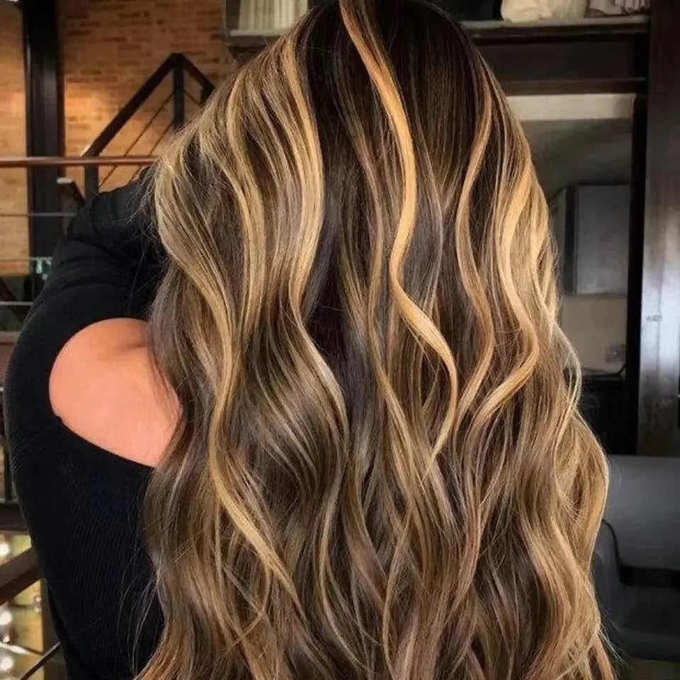 Front lace wig with African Black gradient colour and big wave, long curly synthetic hair.